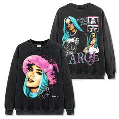 Hip Hop Karol G Printed Washed Short Sleeve T-Shirt Crew Neck Heavy Loose Hooded Sweater