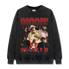 Tide biggie smalls printed short-sleeved t-shirt washed and done old long-sleeved loose hooded sweater men