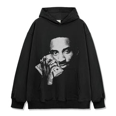 Vintage Celebrity KOBE Printed Short Sleeve T-Shirt Washed Long Sleeve Loose Casual Crew Neck Hooded Sweater