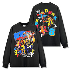 Retro star KOBE printed short-sleeved T-shirt washed and old heavy long-sleeved crew neck NBA hooded sweater men