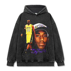 Vintage KOBE Kobe Printed Short Sleeve T-Shirt Washed Old Long Sleeve Loose Hooded Sweater
