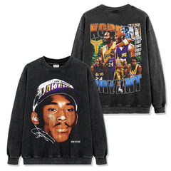 Vintage Kobe KOBE double-sided print washed short-sleeved T-shirt crew neck heavy hooded sweater