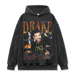 Hip Hop DRAKE Drake Printed Short Sleeve T-Shirt Washed Long Sleeve Crew Neck Loose Hooded Sweater