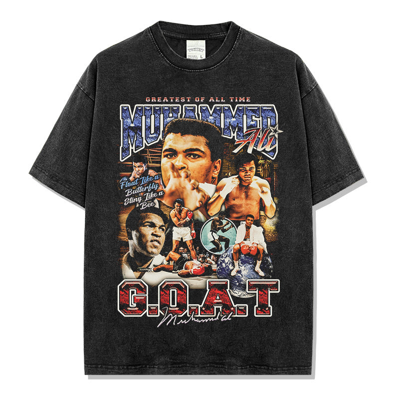 Vintage Ali Muhammad Ali Printed Short Sleeve T-Shirt Washed Heavy Cotton Vintag Tide T