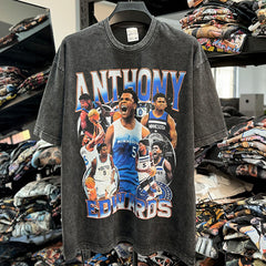 Vintage Anthony Edwards Printed T-Shirt Washed Loose Heavy Small Neckline T
