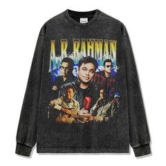 A.R. Raman Rahman Printed Short Sleeve T-Shirt Washed Long Sleeve Loose Casual Hooded Sweater Men