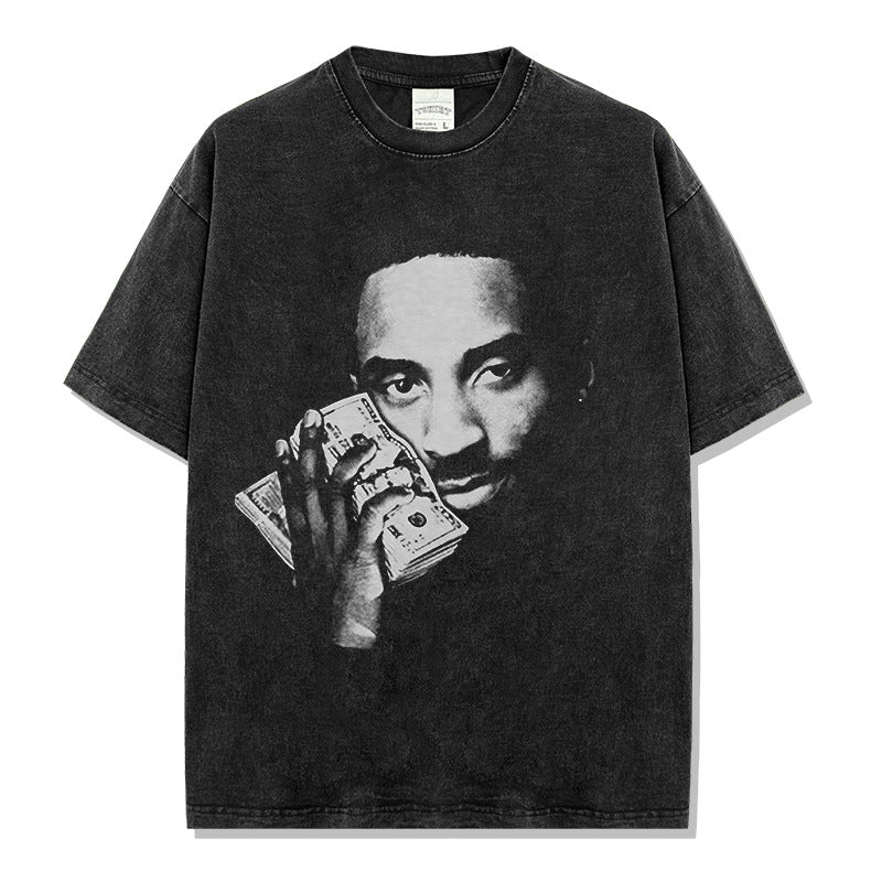 Vintage Celebrity KOBE Printed Short Sleeve T-Shirt Washed Long Sleeve Loose Casual Crew Neck Hooded Sweater