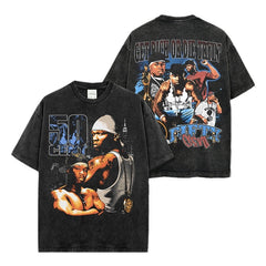 Vintage 50CENT Printed Short Sleeve T-Shirt Vintage Loose Heavyweight Crew Neck Hooded Sweater For Men And Women