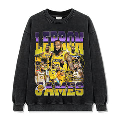 James James Printed Short Sleeve T-Shirt Washed Long Sleeve Crew Neck Loose Casual Hooded Sweater Men